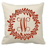 18 inch Canvas Pillow Cover - Laurel Wreath and Initial Plush