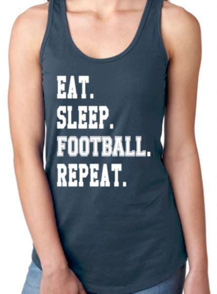 Eat. Sleep. Football. Repeat. Racerback Tank Top - Ladies Plush