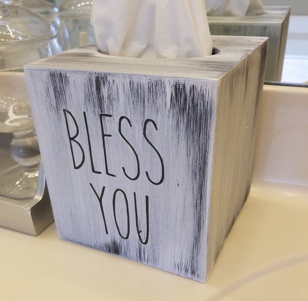 Wooden Tissue Box with or without Wording - Bless You, God Bless You, Be our Guest, Tissues Plush