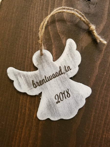 Rustic Customized/Personalized Wooden Christmas Ornament - Angel Plush