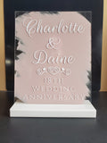 Custom 1-Sided, 8x10 Clear Acrylic/Plexiglass Sign with Brush Stroke Background and Stand - Wedding, Anniversary, Restaurant, Hotel, Etc. Plush