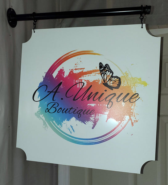 Full Color Custom Sign with 18 Inch Pipe Fitting Industrial Bracket Plush