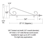 24" Light Duty Scroll Blade Sign Bracket - NO SIGN Plush