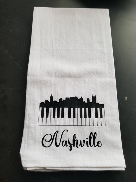 Nashville Syline/Piano Kitchen Flour Sack Towel - Tea Towel Plush