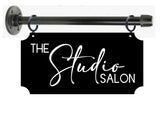 Custom Hanging Sign- Custom Black Metal Sign with Hanging Rod and Hardware, Custom Business Sign, Custom Home Sign, Etc.-  2-Sided 6"x12" Plush