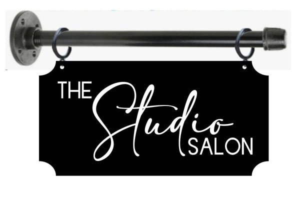 Custom Hanging Sign- Custom Black Metal Sign with Hanging Rod and Hardware, Custom Business Sign, Custom Home Sign, Etc.-  2-Sided 6"x12" Plush