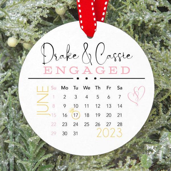 Engaged Couples Ornament for Christmas Tree - Personalized with Your Names and Date Plush