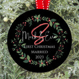 First Christmas Married Couples Ornament for Christmas Tree - Personalized with Your Last Initial, First Names, and Year Plush