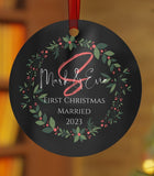 First Christmas Married Couples Ornament for Christmas Tree - Personalized with Your Last Initial, First Names, and Year Plush