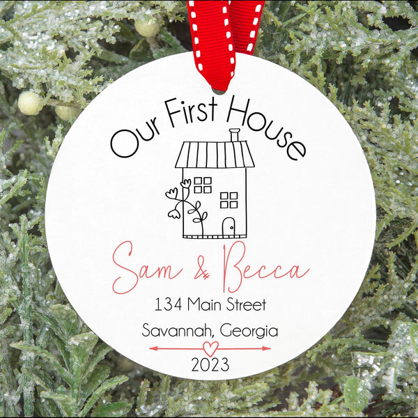 Our First House Ornament for Christmas Tree - Personalized with First Names, Address, City, State, and Year Plush