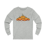 Fall Long-Sleeved T-Shirt with Vintage Pumpkins Graphic - Cozy Autumn Fashion! Plush
