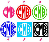 9" - 11" Circle Monogram Vinyl Decal in Your Choice of Color and Size Plush